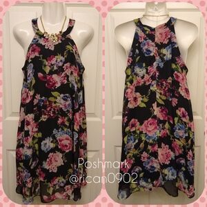Betsey Johnson Black Floral Midi Dress Size 6